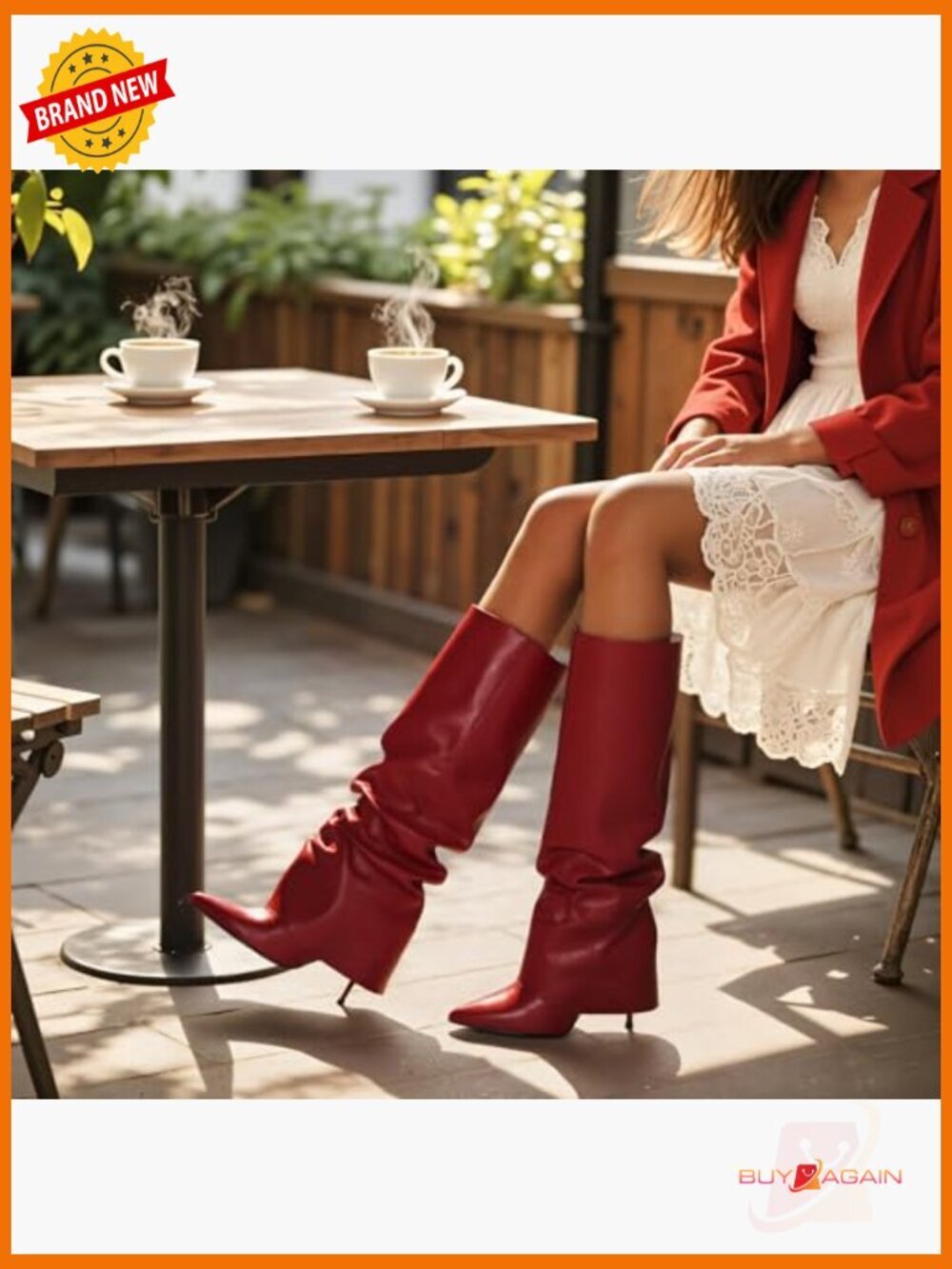 Knee High Stiletto Heel Boots Fold Over Slouchy Tall Boots Pointed Toe - Picture 2 of 7